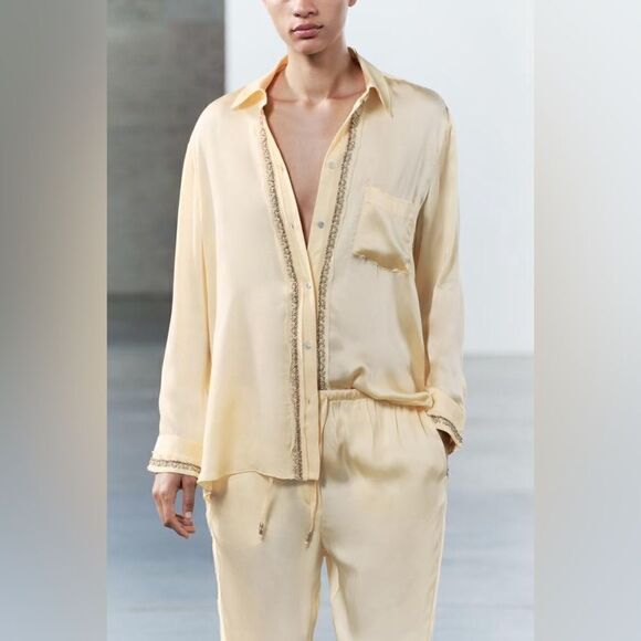 ZARA EMBROIDERED SATIN EFFECT SHIRT ZW COLLECTION - Picture 1 of 15